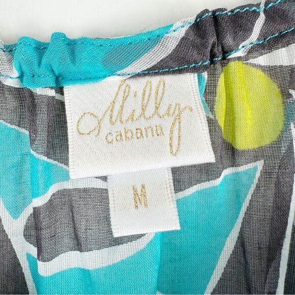 Milly Cabana Turquoise/Black Sheer Cotton Beach Cover-up Dress Tassel Medium - Picture 4 of 11